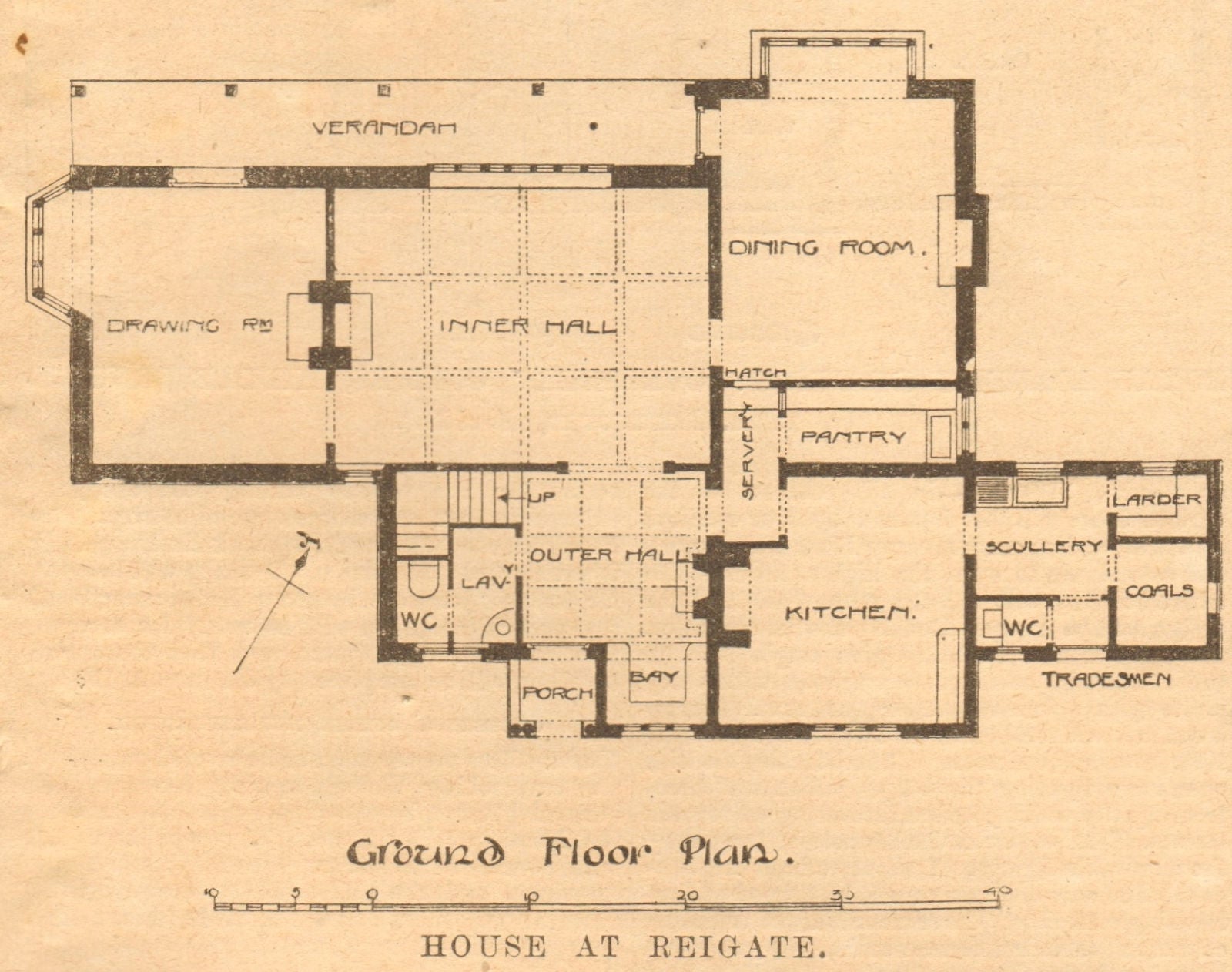 House, Croydon Road, Reigate. Ground floor plan. Surrey 1900 old antique print